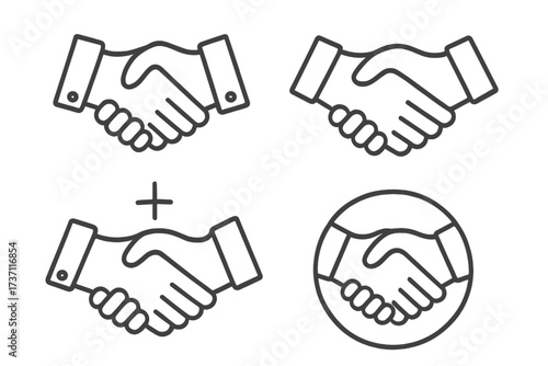 Handshake line icon set. Business agreement and partnership concept. Vector illustration for deal, cooperation, contract, success, teamwork. Editable stroke pictogram collection.