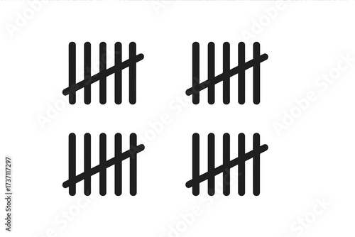 Tally marks counting days on a wall. Jail or prison waiting concept. Hash marks for keeping score or countdown. Hand drawn vector illustration for survival or deadline.