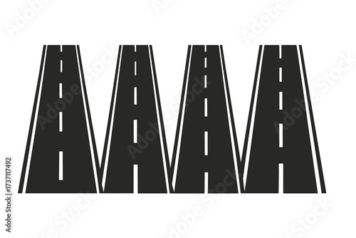 Straight road vector collection. Highway, street, or asphalt freeway with marking lines. Metaphor for path, journey, direction, or future. Isolated graphic element set on white.