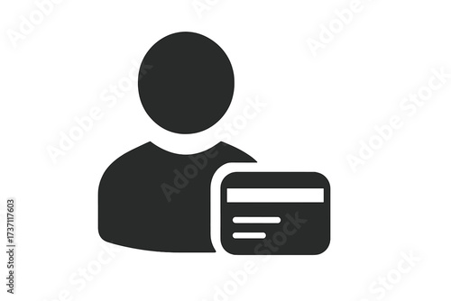 User with credit card icon, person symbol holding payment card, digital identity, secure online transaction, flat style business icon for website, app, logo, UI design, vector illustration