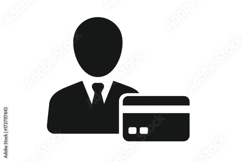 Businessperson with credit card icon, user symbol holding payment card, finance and online shopping concept, minimalistic flat style vector illustration for website design