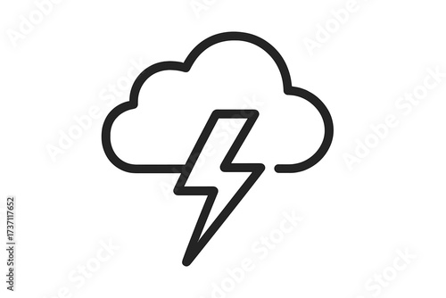 Thunderstorm line icon. Weather forecast symbol with cloud and lightning bolt. Simple outline pictogram for web, logo, app and UI design. Editable stroke vector illustration.