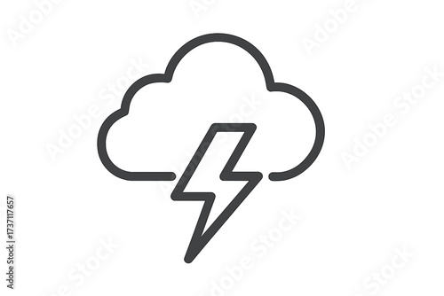 Thunderstorm linear icon. Lightning bolt and cloud symbol. Weather forecast sign. Stormy weather concept. Thin line pictogram for web, app, logo, UI, UX design. Vector.