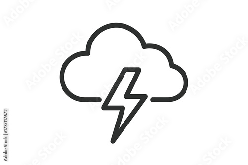 Thunder line icon. Storm weather symbol. Cloud with lightning bolt. Simple outline pictogram for web, logo, app, UI design. Meteorology forecast vector sign isolated.