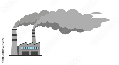 factory pollution releasing emissions to atmosphere with two chimneys near building conceptualizing industrial waste  climate crisis challenges