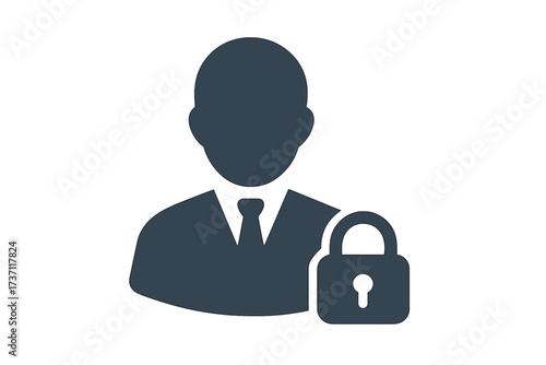 Business person icon with security lock symbol, corporate user profile vector, professional avatar with padlock for secure access, data protection, user privacy concept, flat design UI element