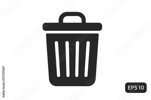 Trash can icon. Delete button symbol for web design, app, and UI. Simple flat vector pictogram for remove, erase, and garbage concepts. Minimalist recycle bin sign isolated.