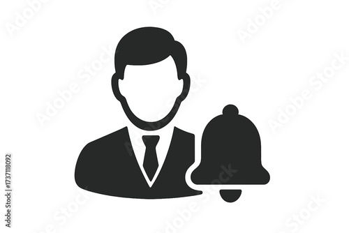 Professional business person with notification bell icon, user profile symbol, corporate avatar with alert notification, trendy flat vector illustration for app, UI, and website design