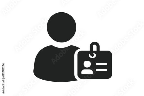 User ID card icon. Employee badge symbol for staff identification, verification & security access. Personal corporate identity concept. Member profile avatar. Business person name tag.