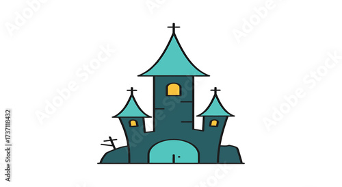 spooky haunted castle for halloween celebrations a cartoonish gothic building against a white background perfect for festive season designs.