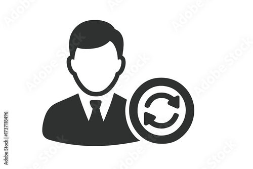 User refresh icon. Employee or client reskilling and update symbol. Man profile avatar for process cycle or change. Vector for web, app, UI. Sync user data concept.