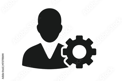User settings icon with gear. Management, account, and profile configuration concept. Service, support, admin, and developer symbol. Simple flat vector for web, logo, app, UI.