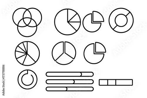 Collection of Editable Diagrams Pie Charts Progress Bars Vector Icons for Infographics Reports Articles Flyers Banners Cartoon Style Data Visualization Graphic Elements