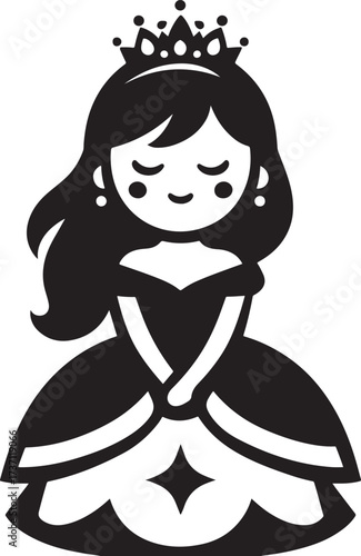 Cute Princess Clipart Vector Black and White Fairytale Girl Illustration