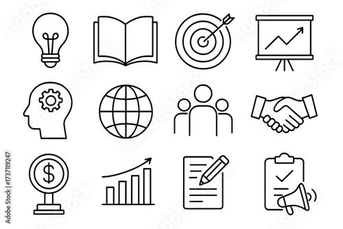 Outline Image Collection with Editable Stroke for Infographics, Articles, Books, Flyers, Banners, Vector Cartoon Illustrations with Transparent Background for Creative Design and Marketing