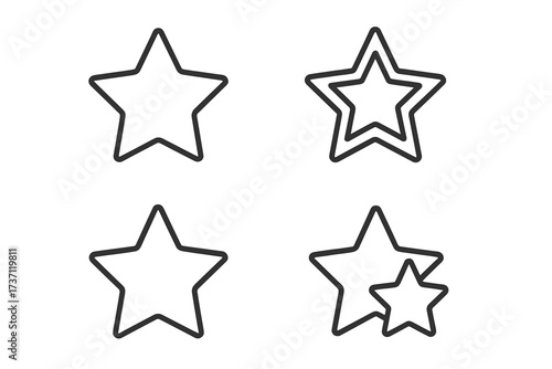 Star outline sign collection with editable stroke, perfect for infographics, articles, books, flyers, banners, and graphic design projects, vector cartoon illustration set with transparent background
