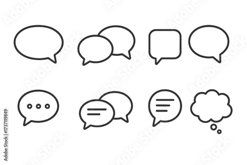 Speech bubble icons collection for communication and dialogue, editable outline vector strokes, chat and conversation symbols set for infographics, articles, banners, flyers, cartoon style