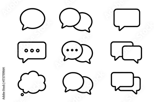 Speech bubbles collection outline communication dialogue icons set. Editable stroke vector cartoon symbols for infographics, articles, books, flyers, banners design elements
