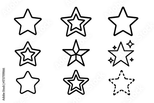 Star related line icon set with editable stroke, perfect for infographics, articles, books, flyers, banners, vector cartoon style transparent illustration collection
