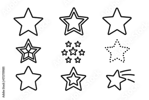 Star line icon collection with editable stroke, cartoon style vector illustration, perfect for infographics, articles, books, flyers, banners, decoration, design elements