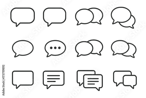 Speech bubble icons collection outline. Editable communication and dialogue vector. Chat message bubbles for infographics, articles, books, flyers, banners design.