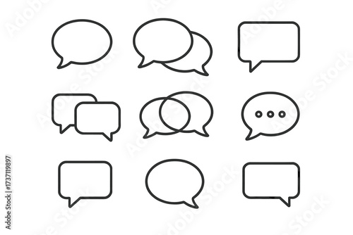 Speech Bubble Communication and Dialogue Outline Icon Collection, Editable Stroke Vector, Chat and Message Symbol Set for Infographics, Articles, Books, Flyers, Banners, Cartoon Style