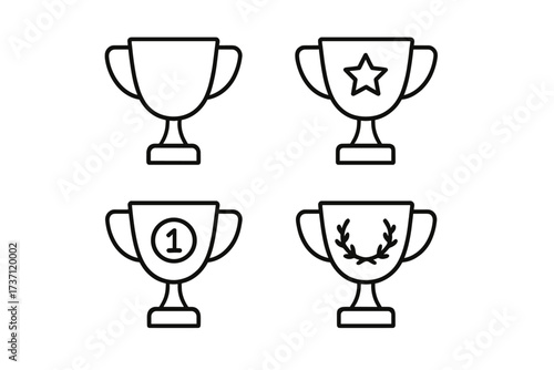 Winning cup outline icon set collection with editable stroke, perfect for infographics, articles, books, flyers, banners, and vector cartoon illustrations, transparent design