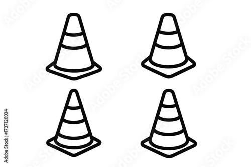 Traffic cone outline collection with editable strokes, perfect for infographics, articles, books, flyers, banners, vector cartoon illustration set with transparent background
