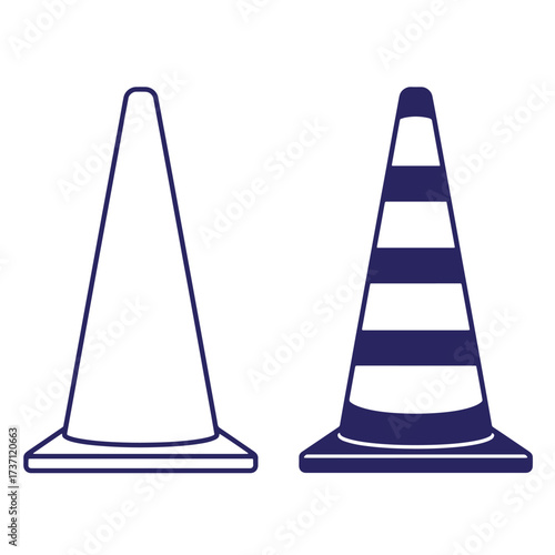 Vector illustration of two road cones showing safety and warning concepts against white