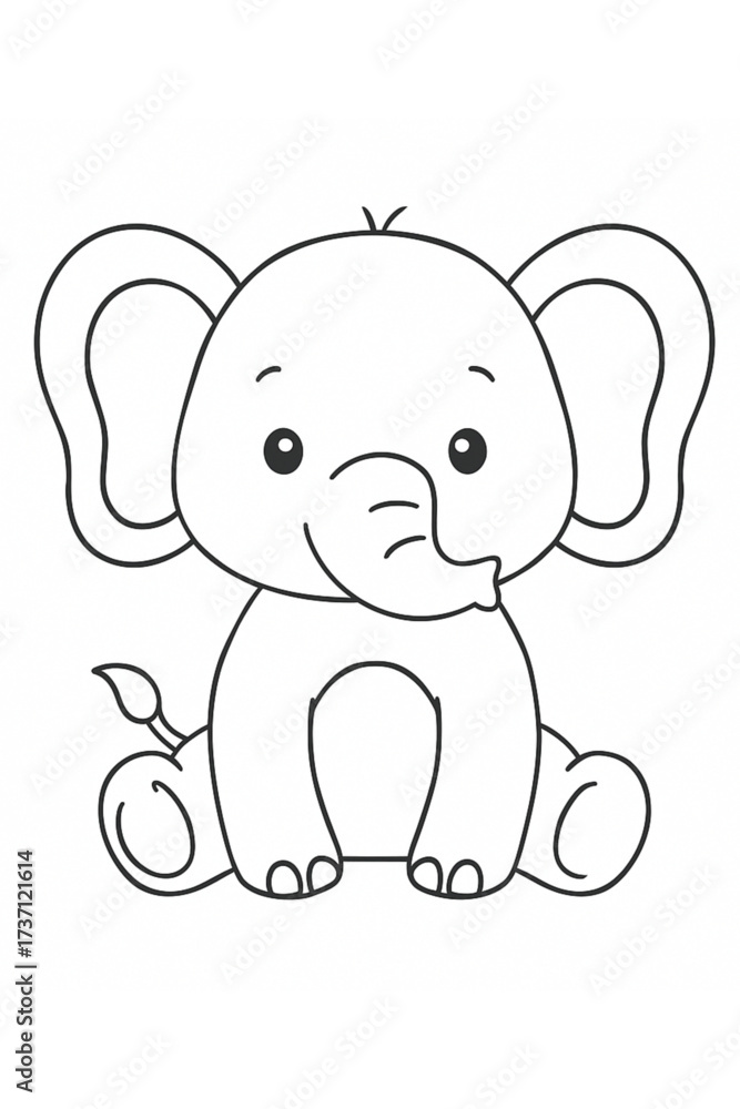 Obraz premium Cute cartoon elephant sitting with a smile and large ears