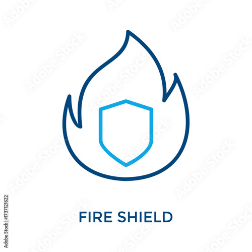 Fire Shield Icon Outline Color Style. Vector Illustration For Graphic Design