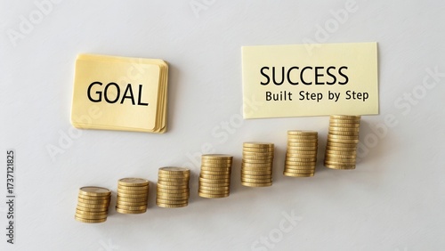 Wallpaper Mural Conceptual Image of Financial Success Journey Represented by Coins, Notes, and Goal Setting in Business Environment Torontodigital.ca