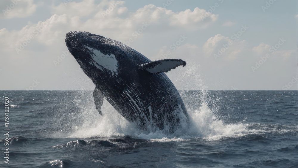 Fototapeta premium Humpback whale breaching in ocean