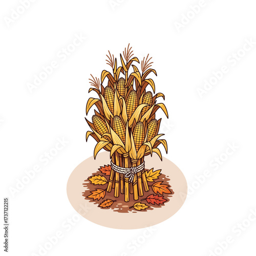 Corn Stalks and Autumn Leaves A Harvest Season Arrangement.