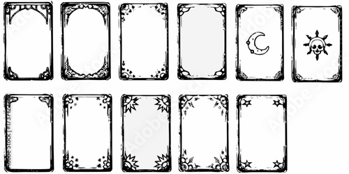 Collection of decorative tarot card borders and frames with mystical symbols