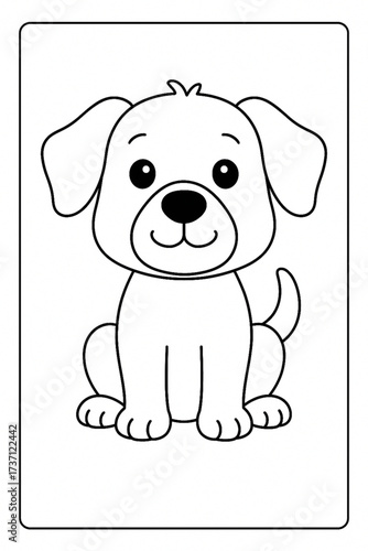 Cartoon dog sitting with a happy expression in a simple outline style  