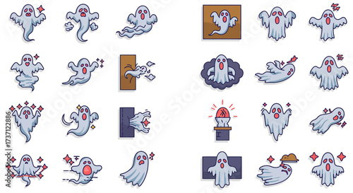 playful ghost cartoons various spooky specters floating and emerging perfect for halloween-themed designs and spooky october celebrations