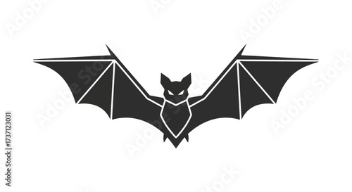 stylized bat silhouette with spread wings against a white backdrop symbolizing halloween night perfect for spooky season greetings and decorations.