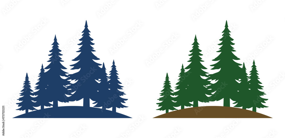 Obraz premium Twin clusters of pine trees vector illustrations, symbolizing nature and wilderness