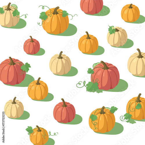 Assortment of colorful pumpkins in various sizes and shades.