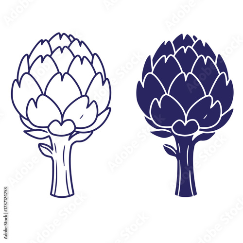 Artistic illustration of two artichoke vegetables in a flat minimalist vector graphic