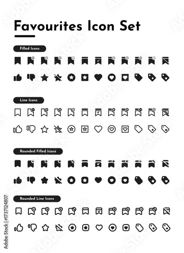 set of favorites social media icon in filled and lined style