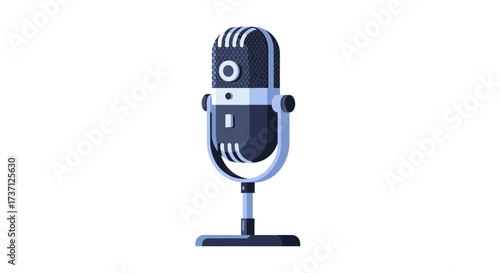 Retro Microphone Icon – Classic Studio Mic for Podcast, Music Recording, Radio Broadcast, Voice Over, and Audio Communication Design
