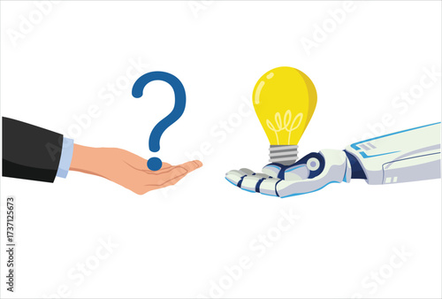 MobileArtificial intelligence AI to help solve problem, chat bot or machine learning to answer hard question, assistance service, technology to help concept, human hand with question mark and AI