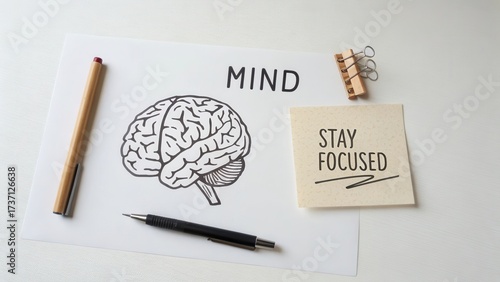 Wallpaper Mural Creative Illustration of Brain with Mind Concept and Motivational Note for Focus and Mental Clarity on Desktop Workspace Torontodigital.ca