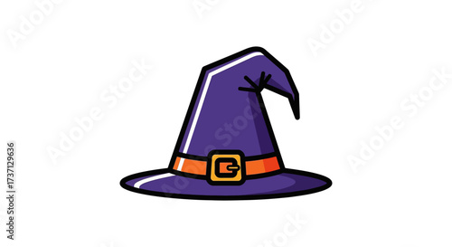 purple witch hat with a buckle perfect for halloween-themed designs and magical story illustrations against white background adding spooky touch.