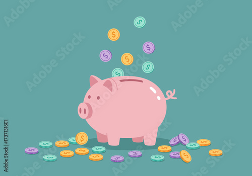 Piggy bank with coins saving money financial concept investment wealth and prosperity.