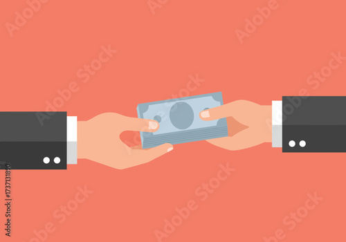 Hands exchanging money business transaction financial concept payment currency cash giving receiving illustration.
