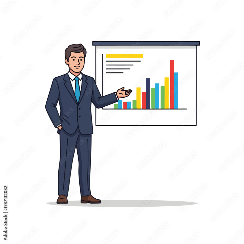Fototapeta premium Business Presentation Man Explaining Growth Chart on Projector Screen.