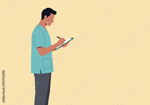 Medical professional writing on a clipboard healthcare worker doctor nurse medical staff patient care.
